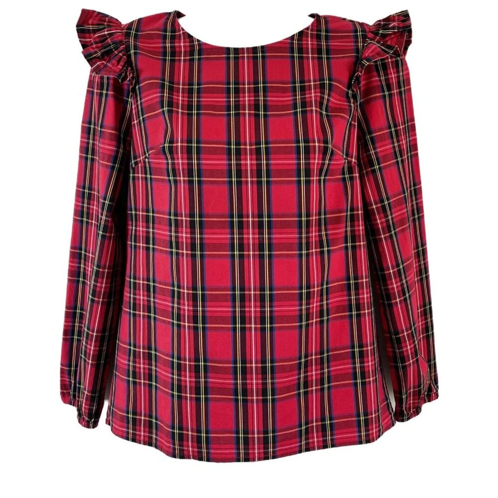 Women's Small J. Crew Red Tartan Long Sleeve Blouse